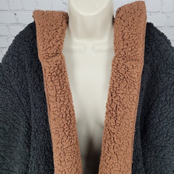Urban Outfitters Black Soft Sherpa Fleece Oversized Open Hoodie Jacket Size M/L - Picture 8 of 14